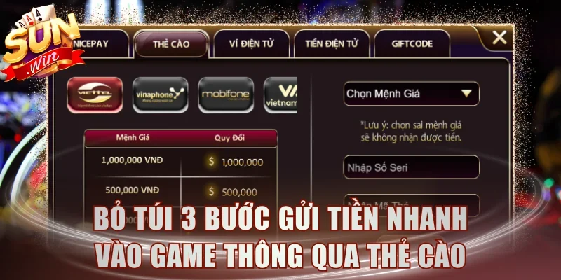 Bỏ túi 3 bước gửi tiền nhanh vào game thông qua thẻ cào