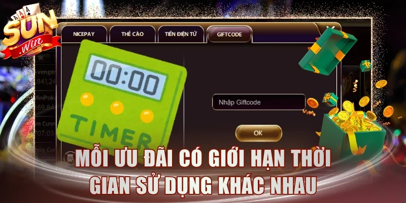 Mỗi ưu đãi có giới hạn thời gian sử dụng khác nhau